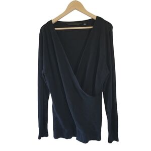 Harley Davidson Black Wool Blend Ribbed Knit Surplice Sweater XL Minimalist